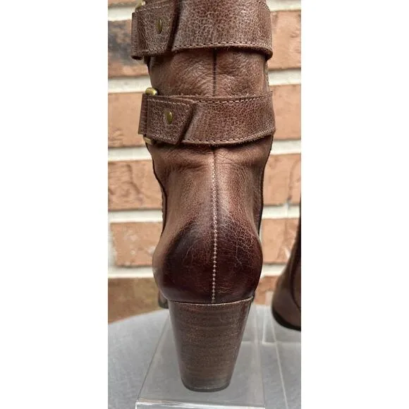 Women's Nurture Brown Leather Heel Boots Size 7.5m Jaydn Zipper