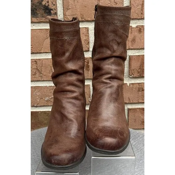 Women's Nurture Brown Leather Heel Boots Size 7.5m Jaydn Zipper
