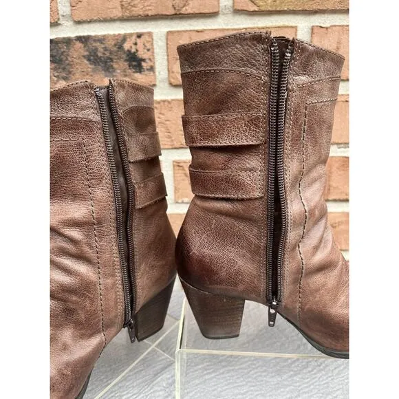 Women's Nurture Brown Leather Heel Boots Size 7.5m Jaydn Zipper