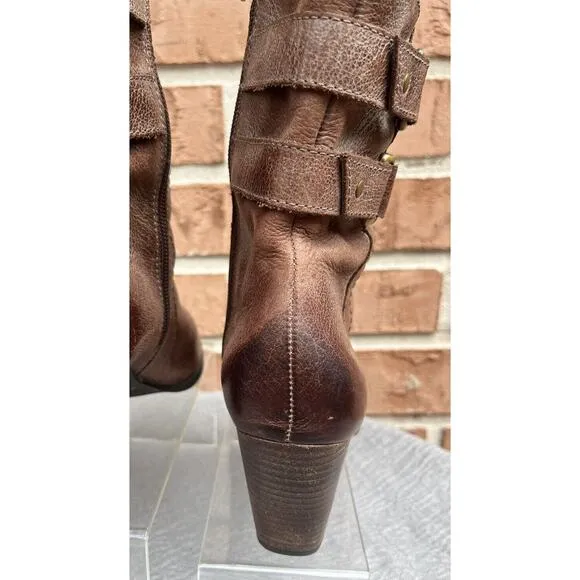 Women's Nurture Brown Leather Heel Boots Size 7.5m Jaydn Zipper