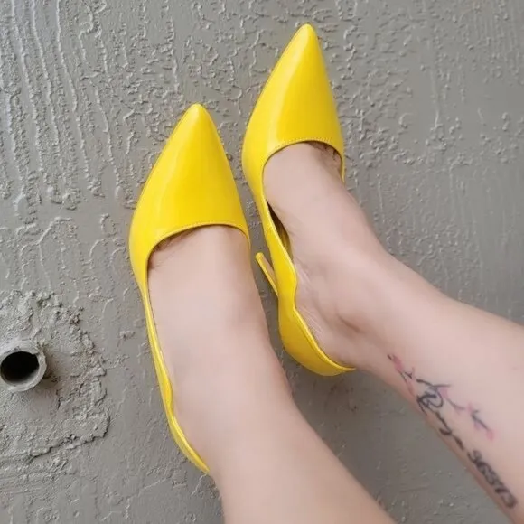 Womens Pointed Toe Stiletto High Heels Pumps Yellow Color