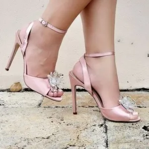 Women's Satin Ankle Strap High‎ Heels Mauve Color