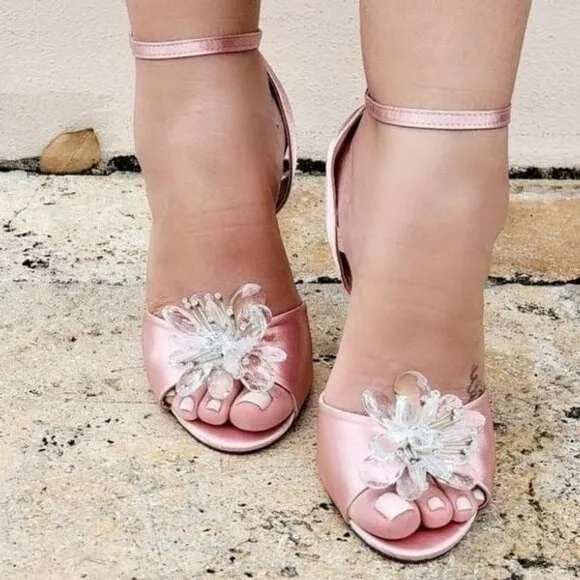 Women's Satin Ankle Strap High‎ Heels Mauve Color