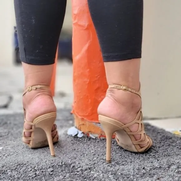 Women's Slingback Stiletto Sandal Peep Toe Hollow Beige Color