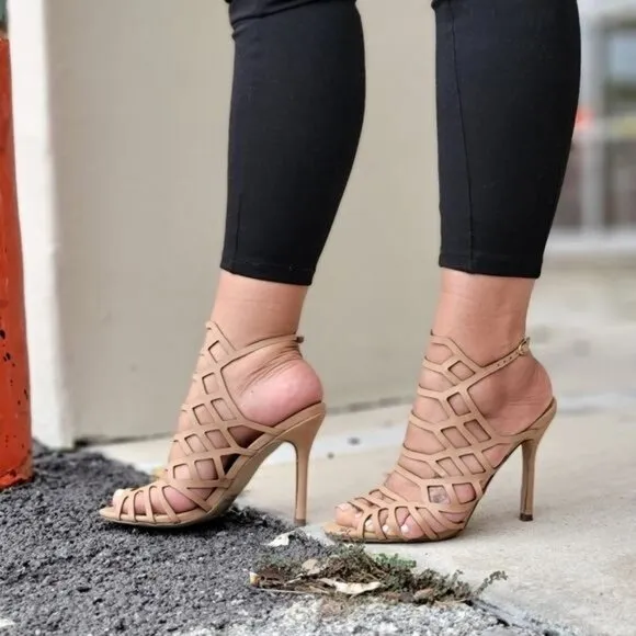 Women's Slingback Stiletto Sandal Peep Toe Hollow Beige Color