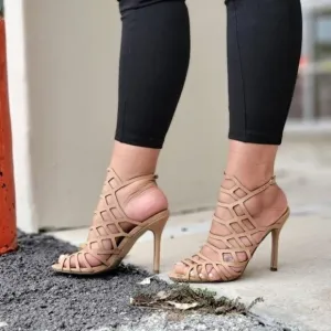 Women's Slingback Stiletto Sandal Peep Toe Hollow Beige Color