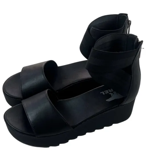 Women's Sorel Black Flatform Cameron Platform Sandals