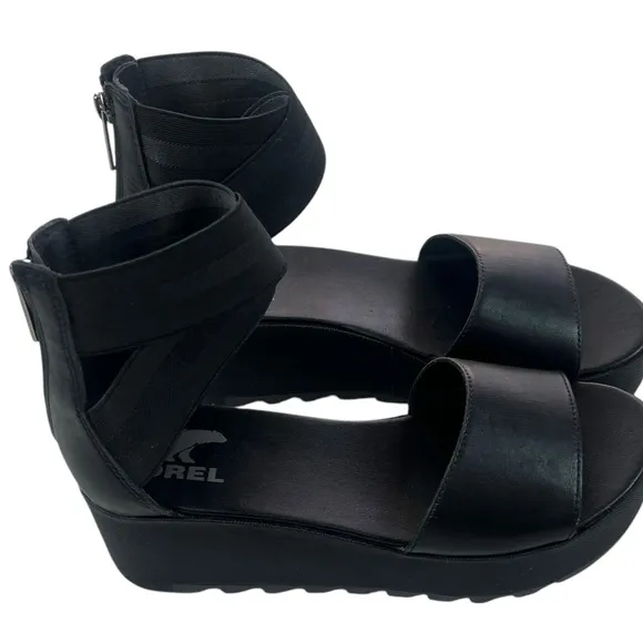 Women's Sorel Black Flatform Cameron Platform Sandals