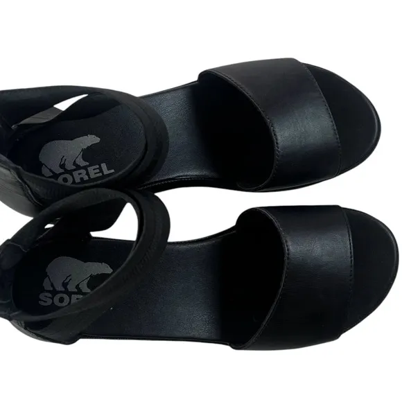 Women's Sorel Black Flatform Cameron Platform Sandals