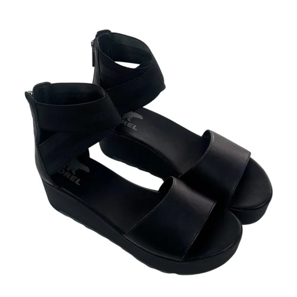 Women's Sorel Black Flatform Cameron Platform Sandals