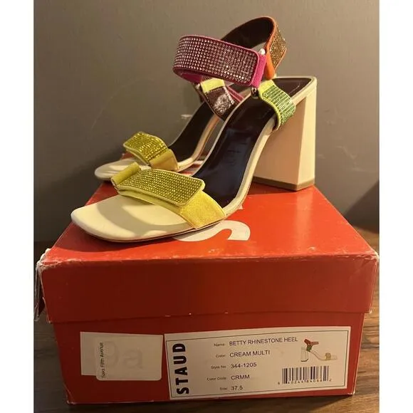 WOMEN'S STAUD Betty Rhinestone-Embellished Leather Heel Sandals 37.5 US 7.5 $450