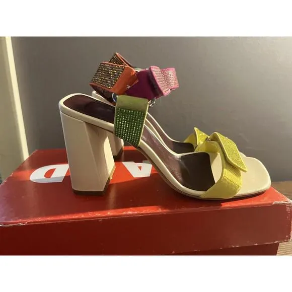 WOMEN'S STAUD Betty Rhinestone-Embellished Leather Heel Sandals 37.5 US 7.5 $450