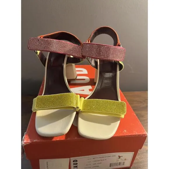 WOMEN'S STAUD Betty Rhinestone-Embellished Leather Heel Sandals 37.5 US 7.5 $450