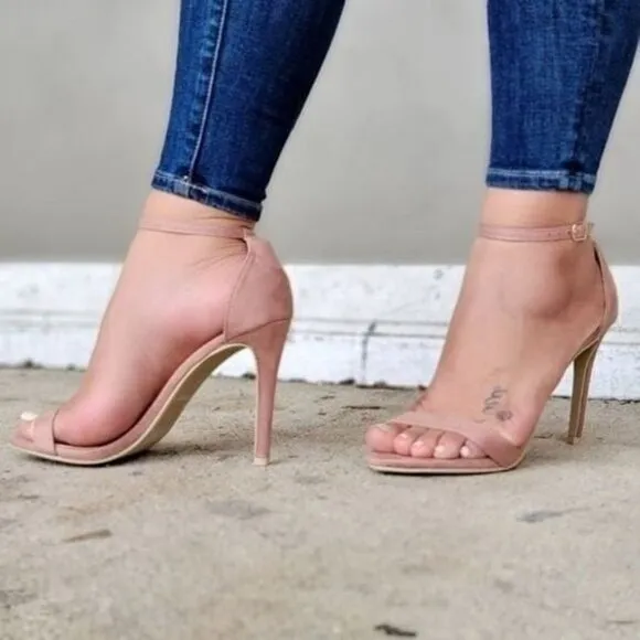 Women's Suede Strappy Ankle High‎ Heel Sandals Blush Color