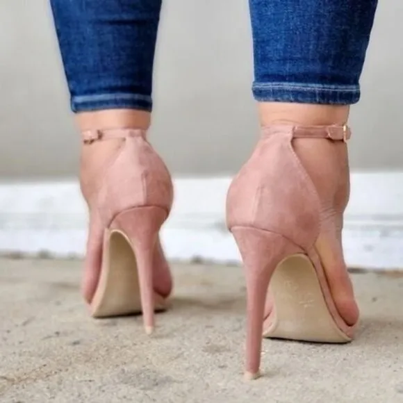 Women's Suede Strappy Ankle High‎ Heel Sandals Blush Color