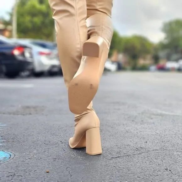 Women's‎ Thigh High Over the Knee Boots Chunky Heel Nude Color