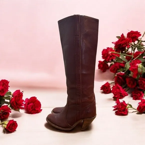Women's Vintage Frye Saddle Knee High Leather Boots 6.5 Campus  Cowboy Sexy USA