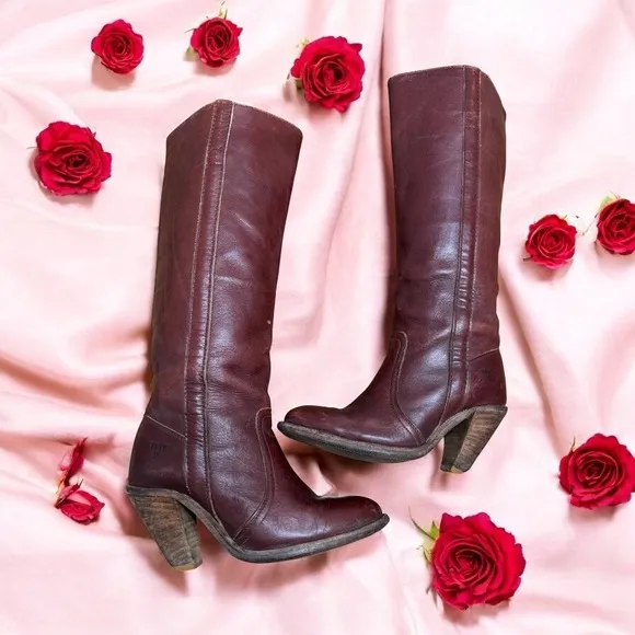 Women's Vintage Frye Saddle Knee High Leather Boots 6.5 Campus  Cowboy Sexy USA