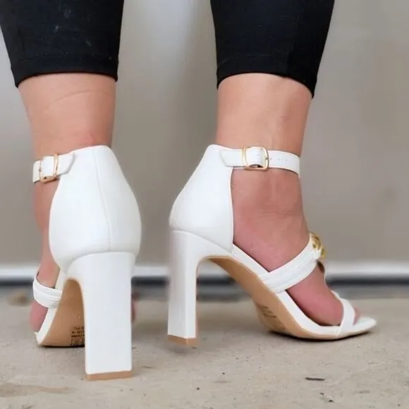 Women's White Gold‎ Chain Chunky Heels
