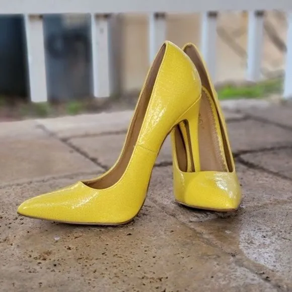 Women's Yellow Pointed Toe Stiletto Pumps High Heels