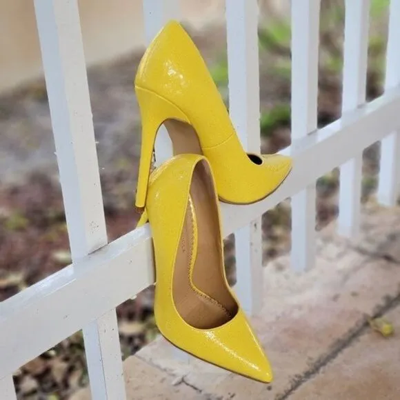 Women's Yellow Pointed Toe Stiletto Pumps High Heels