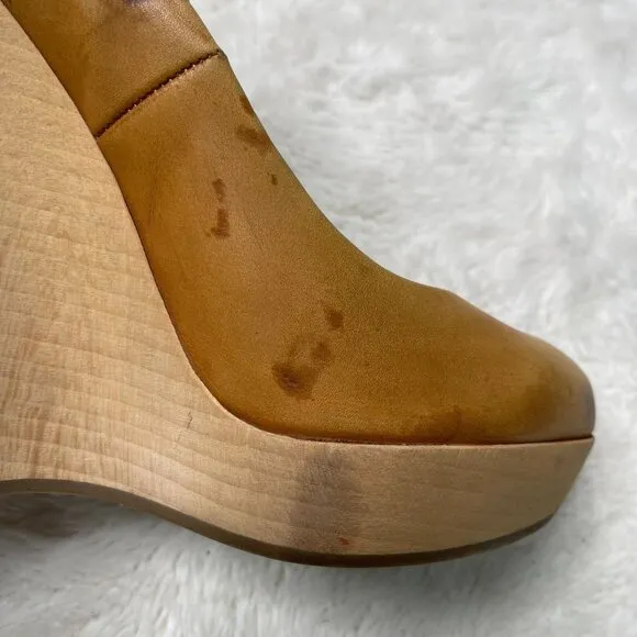 YSL Saint Laurent Women's Brown Tan Maryna Wedge Heel Pumps Shoes Size 37