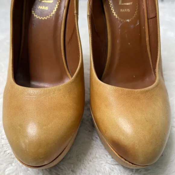 YSL Saint Laurent Women's Brown Tan Maryna Wedge Heel Pumps Shoes Size 37