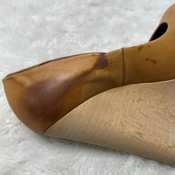 YSL Saint Laurent Women's Brown Tan Maryna Wedge Heel Pumps Shoes Size 37