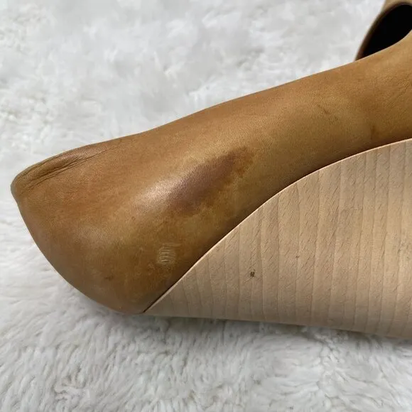 YSL Saint Laurent Women's Brown Tan Maryna Wedge Heel Pumps Shoes Size 37