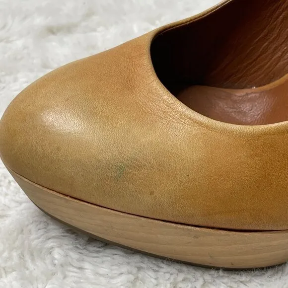 YSL Saint Laurent Women's Brown Tan Maryna Wedge Heel Pumps Shoes Size 37