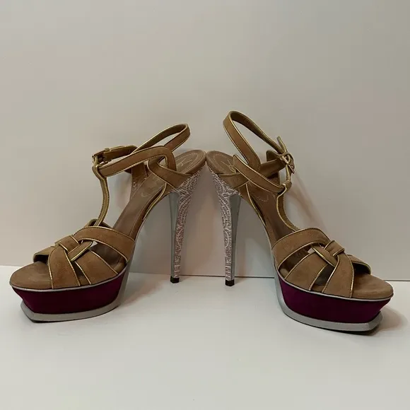 YSL Suede Tribute Platform Sandals Size 37