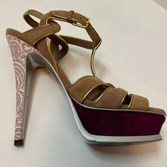 YSL Suede Tribute Platform Sandals Size 37