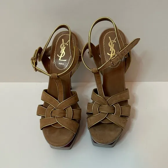 YSL Suede Tribute Platform Sandals Size 37