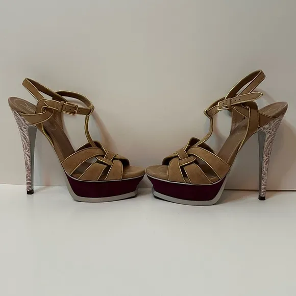 YSL Suede Tribute Platform Sandals Size 37