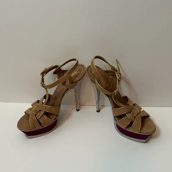 YSL Suede Tribute Platform Sandals Size 37