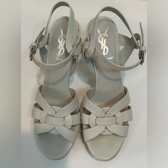 Yves Saint Laurent White Leather Tribute Platform Sandals Size 37