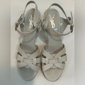 Yves Saint Laurent White Leather Tribute Platform Sandals Size 37
