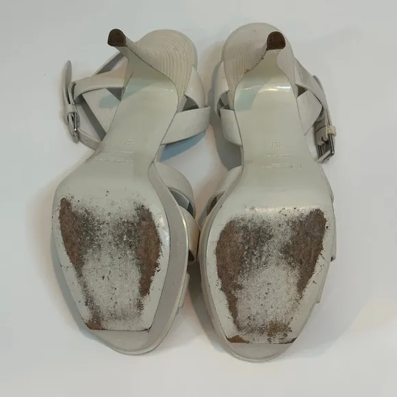 Yves Saint Laurent White Leather Tribute Platform Sandals Size 37