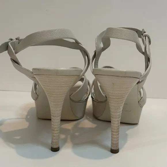 Yves Saint Laurent White Leather Tribute Platform Sandals Size 37