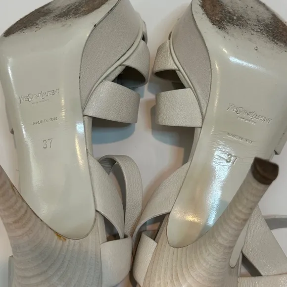 Yves Saint Laurent White Leather Tribute Platform Sandals Size 37