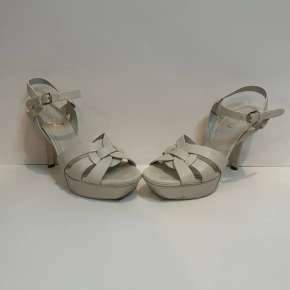 Yves Saint Laurent White Leather Tribute Platform Sandals Size 37