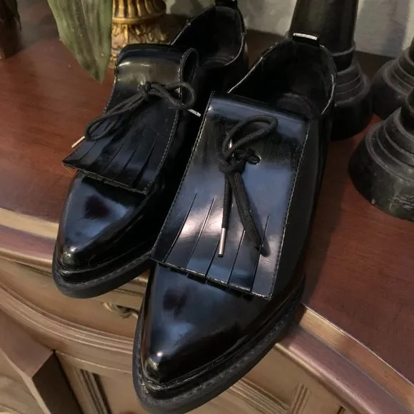 ZARA BLACK PLATFORM OXFORD WEDGE SHOES.  39
