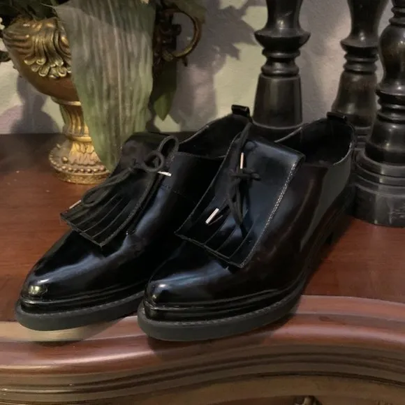 ZARA BLACK PLATFORM OXFORD WEDGE SHOES.  39