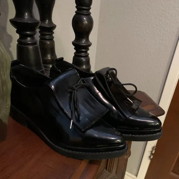 ZARA BLACK PLATFORM OXFORD WEDGE SHOES.  39
