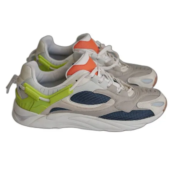 ZARA Men's Chunky Sneakers Beige Navy Orange Green Accents Size EU 43