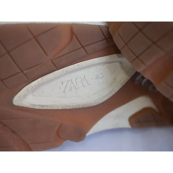ZARA Men's Chunky Sneakers Beige Navy Orange Green Accents Size EU 43