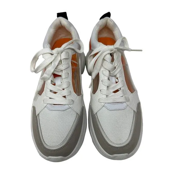 Zara Sneakers Womens 40 US 9 Chunky Vinyl See Thru Clear White Orange