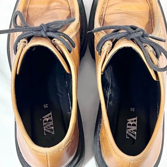Zara Trending Chunky Loafers Shoes Brown Black Size EU 38 Sole Platform Used