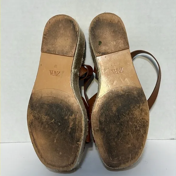 Zara Women's Brown Platform Espadrille Sandals Size Euro 37