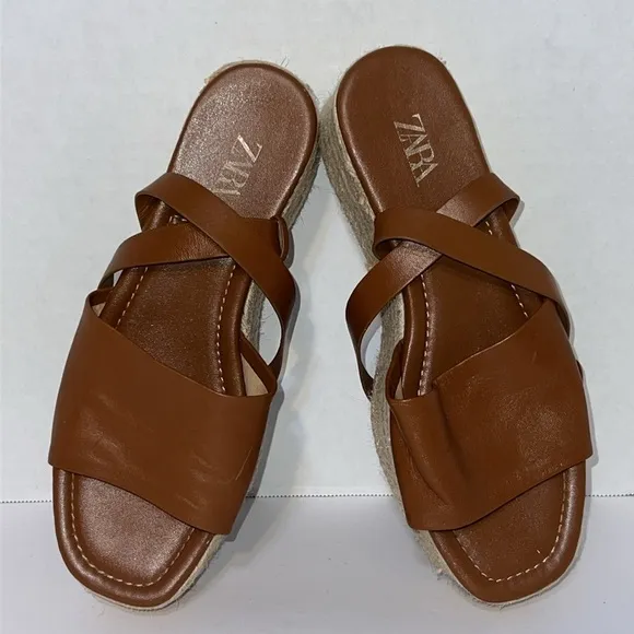 Zara Women's Brown Platform Espadrille Sandals Size Euro 37